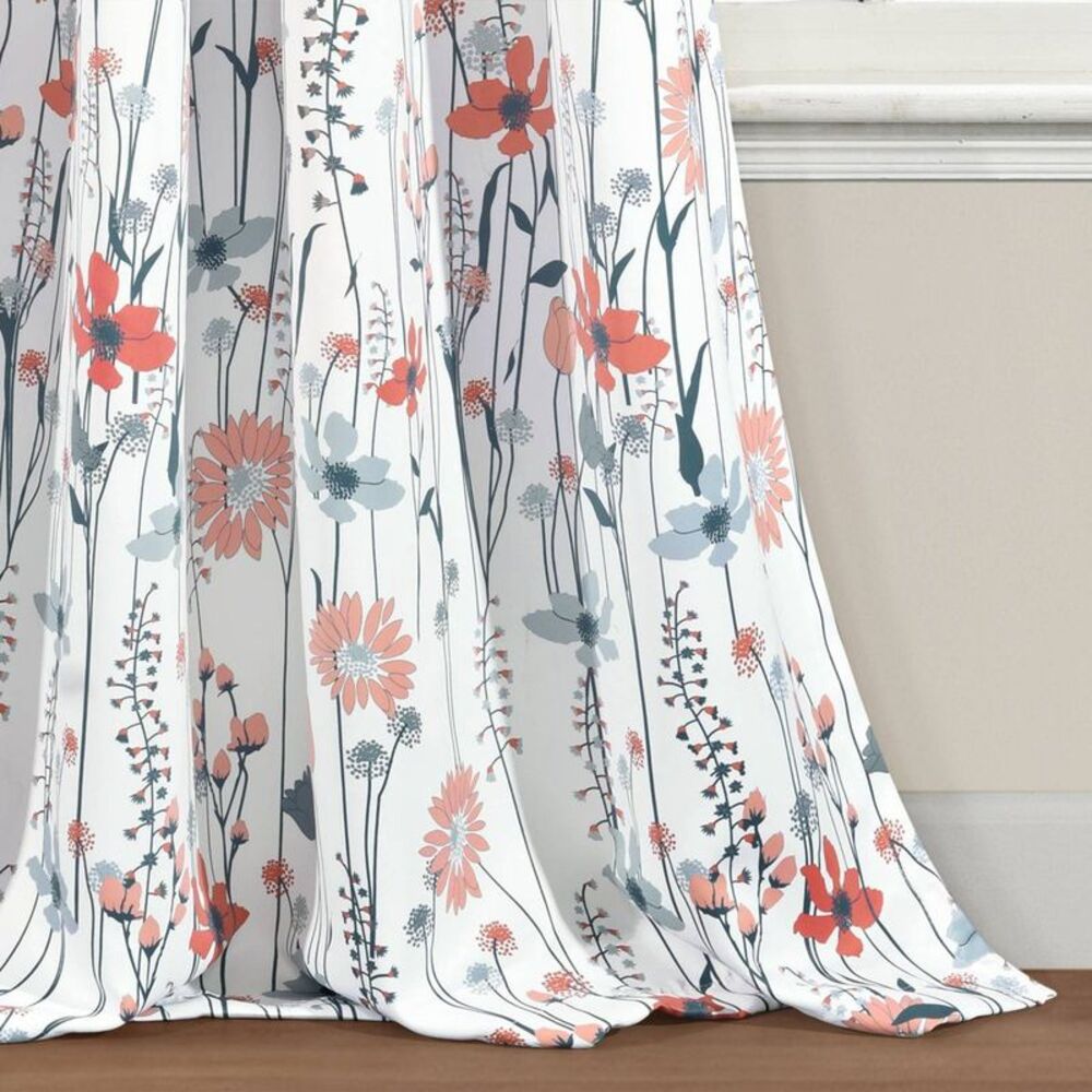 Lush Decor - Set of 2 (84"x52") Clarissa Floral Light Filtering Blue/Coral - Picture 4 of 4